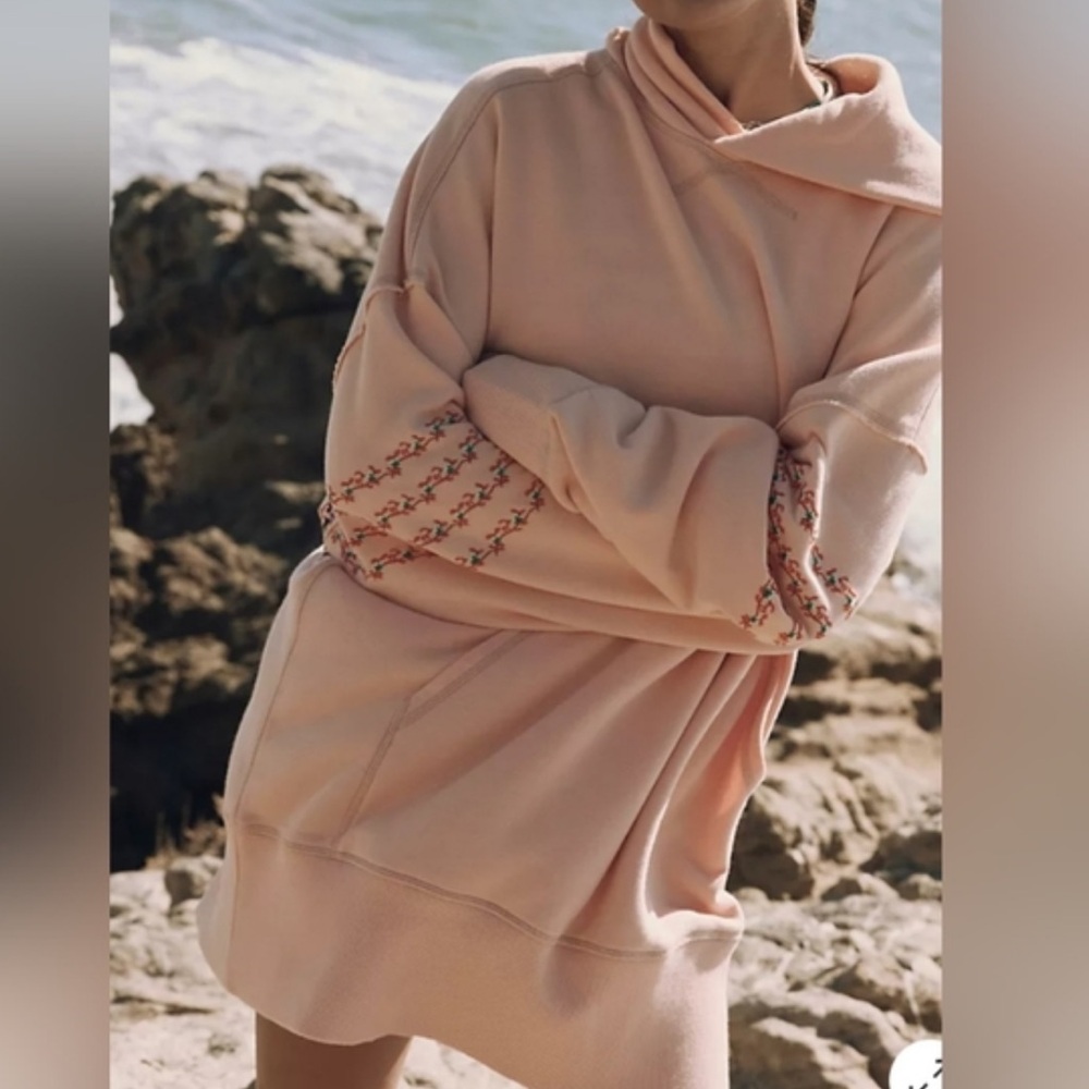 Free People At My Best Embroidered Hooded Sweatshirt size L